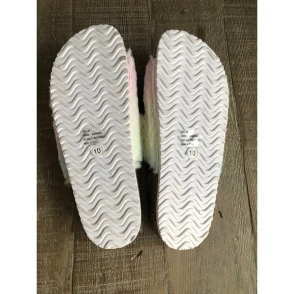 Womens Slippers Double Strap Faux Fur Slippers Double Buckle Open Toe Sandals Si - Picture 4 of 4